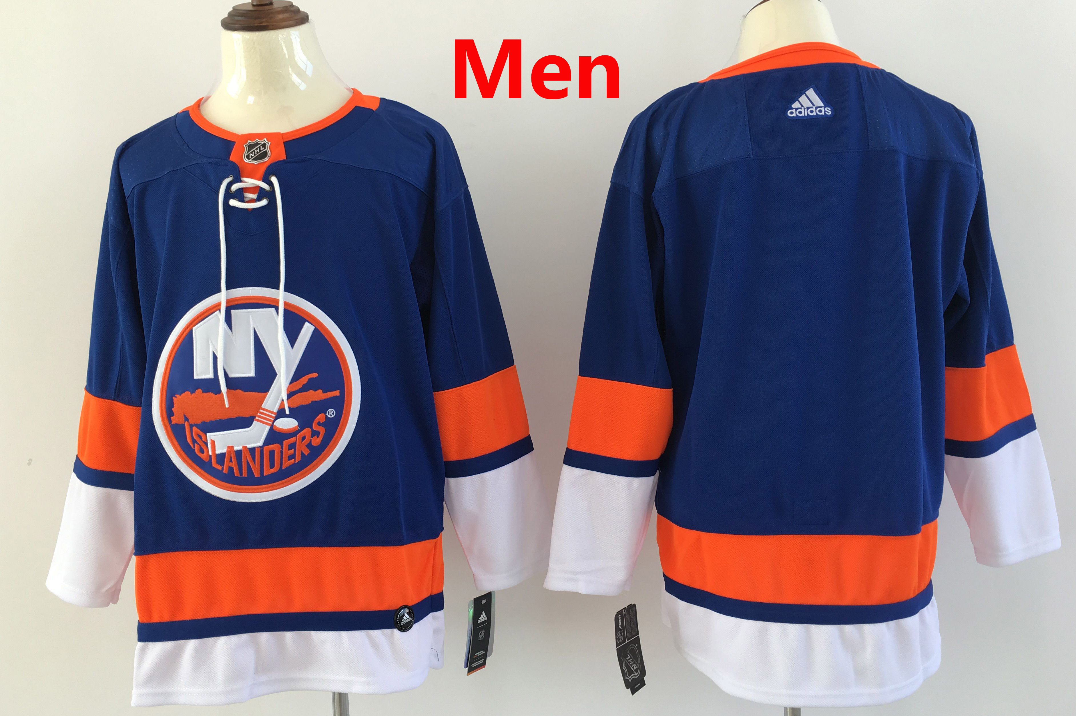 Custom Men New York Islanders Blank blue Adidas Hockey Stitched NHL Jerseys